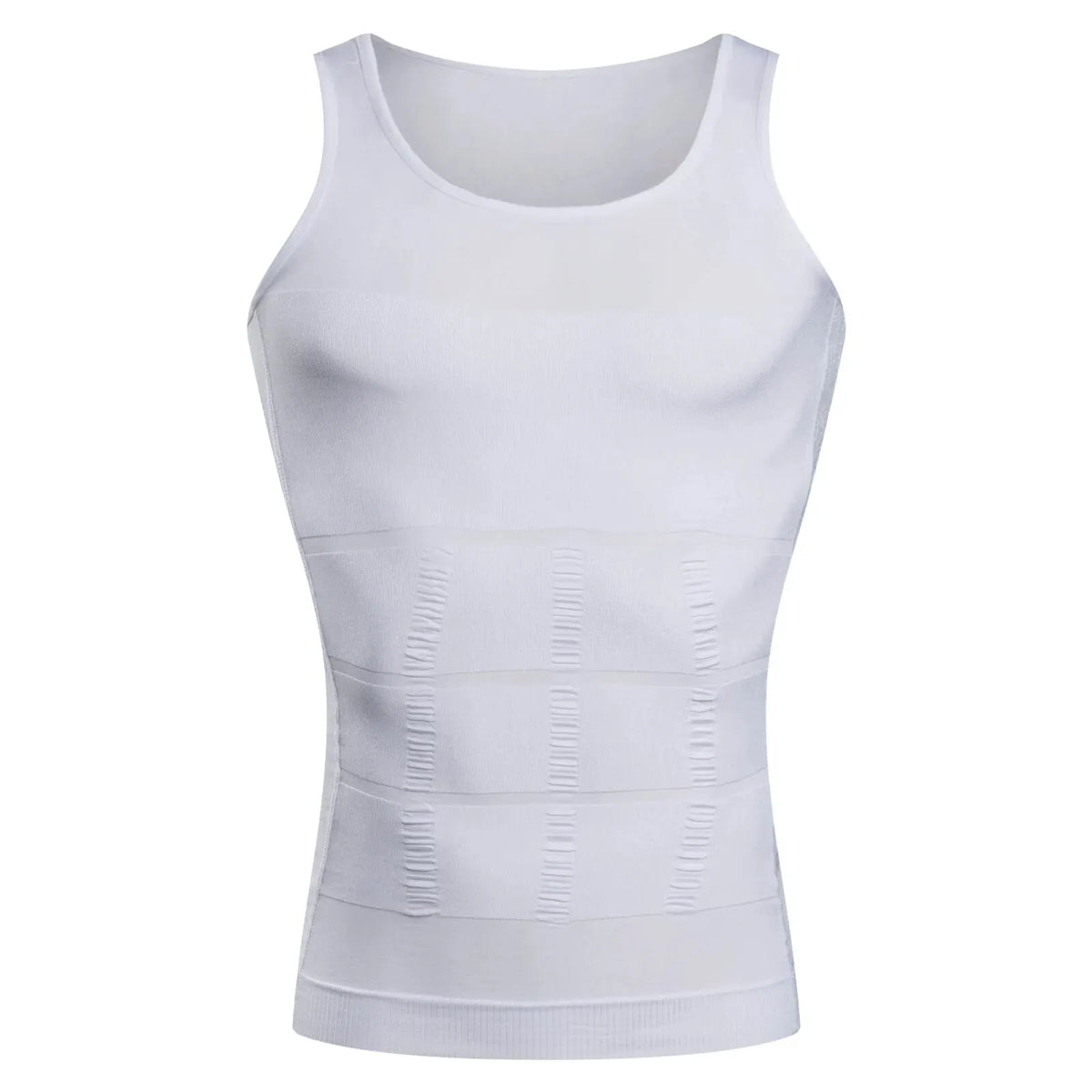White sleeveless compression vest with ribbed front panel