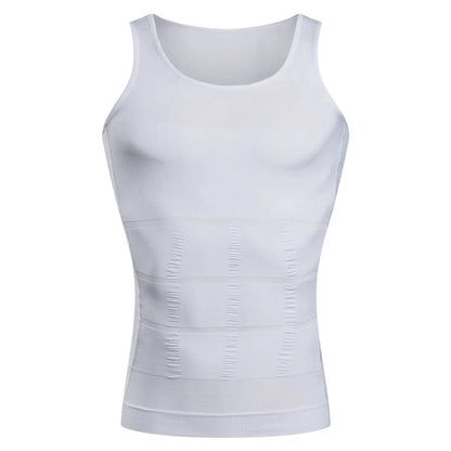 White sleeveless compression vest with ribbed front panel