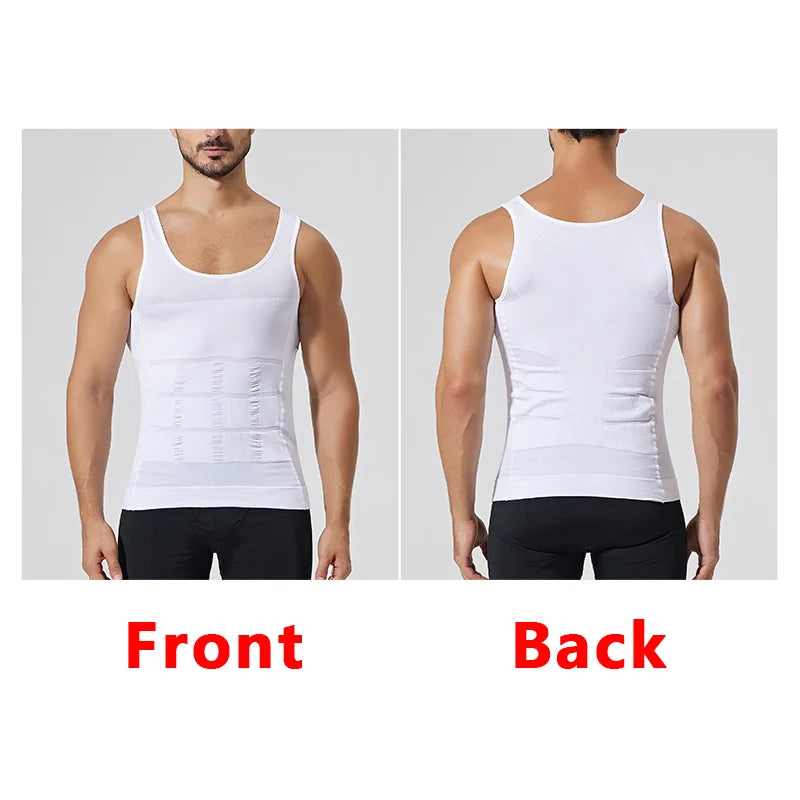 White ribbed compression vest, front and back views
