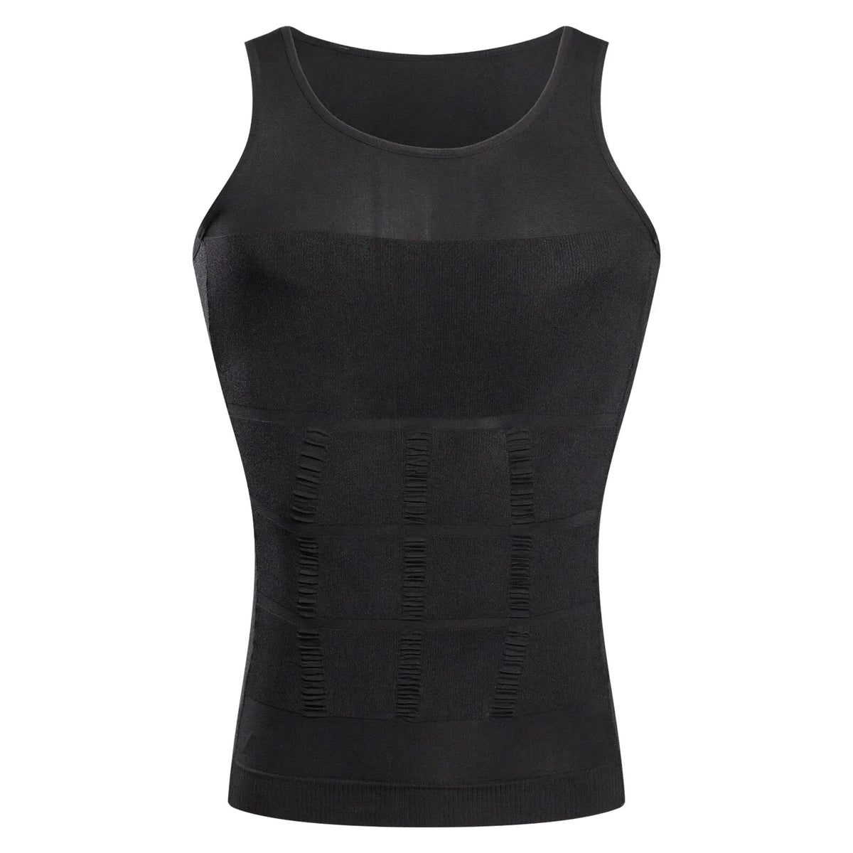 Black sleeveless compression vest with ribbed front panel