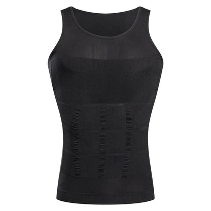 Black sleeveless compression vest with ribbed front panel