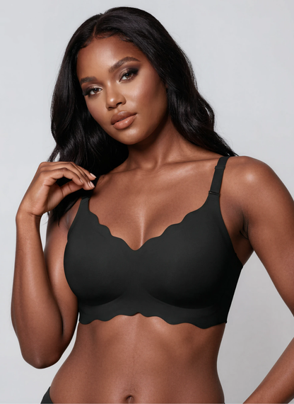 Black scalloped wireless full coverage bra