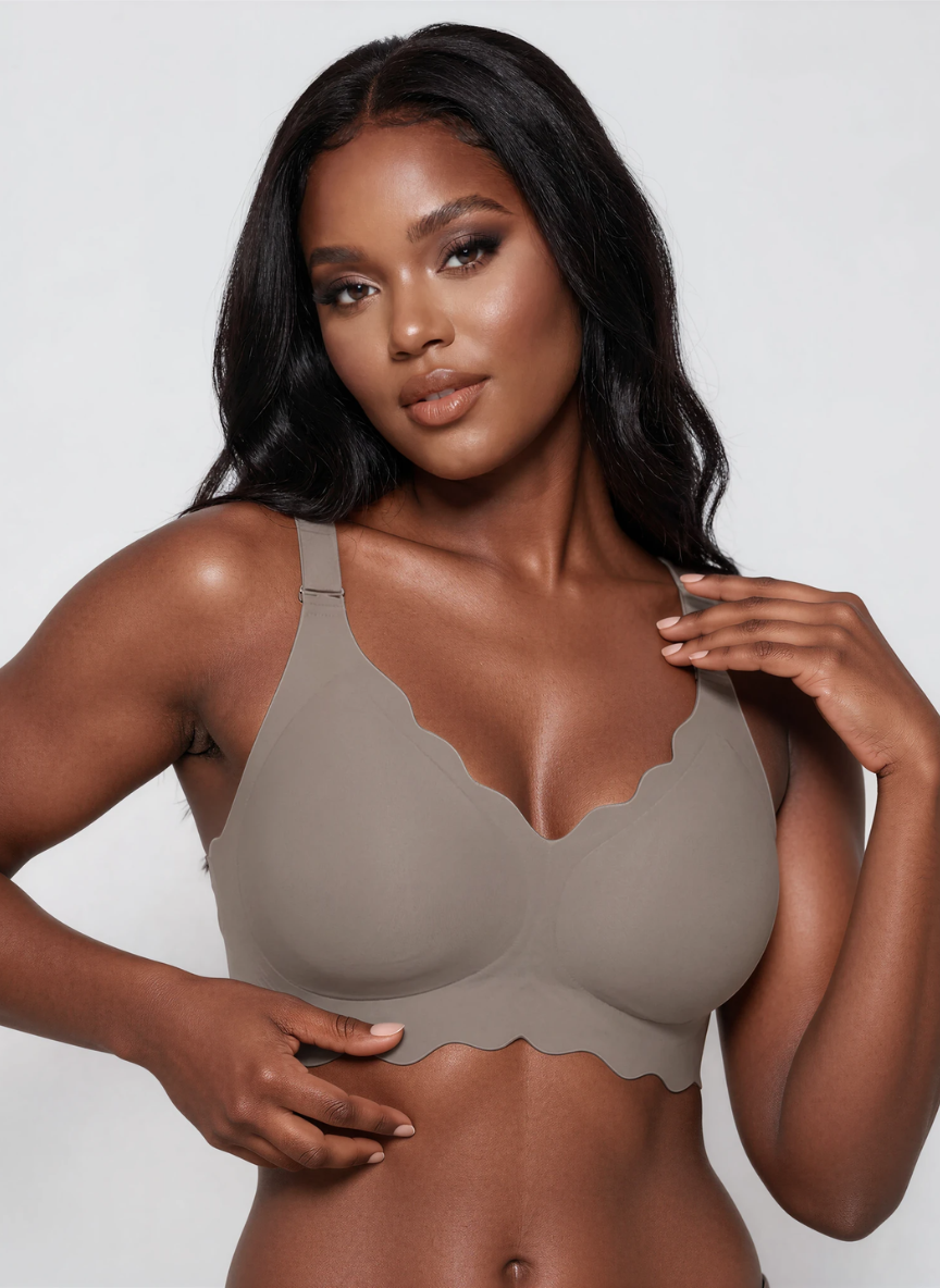 Grey (warm taupe) scalloped wireless full coverage bra