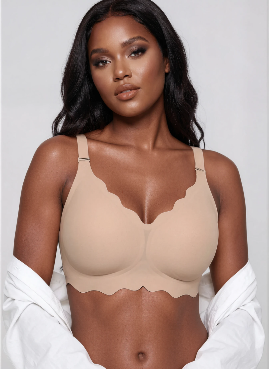 Nude scalloped wireless full coverage bra