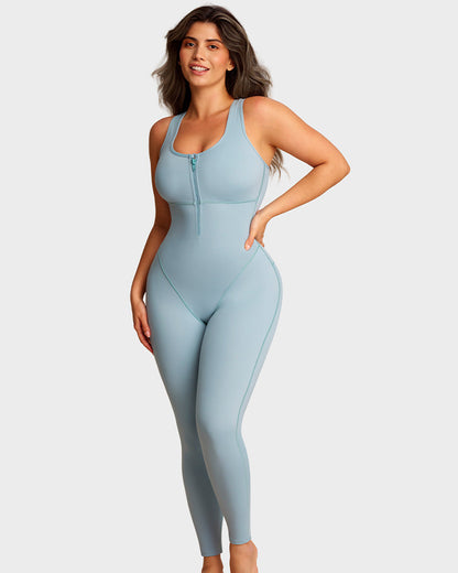 Sleeveless workout jumpsuit with built-in bra