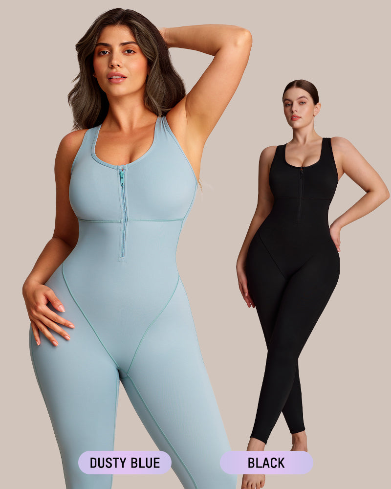 Sleeveless workout jumpsuit with built-in bra