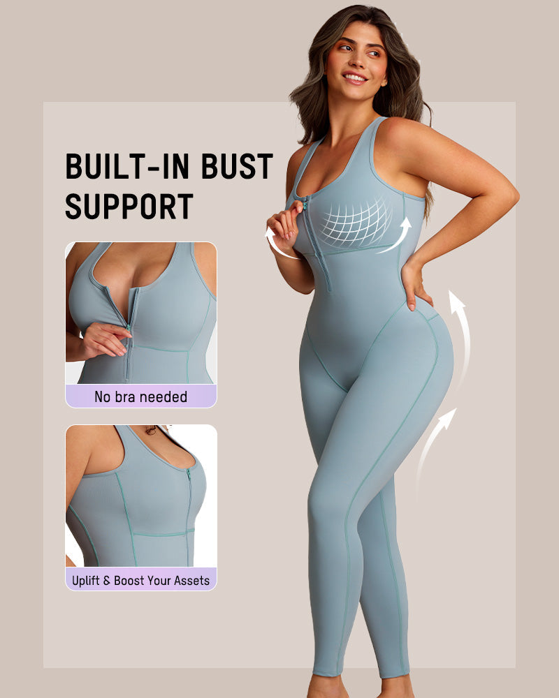 Sleeveless workout jumpsuit with built-in bra