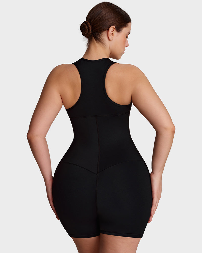 Workout romper with built-in bra and pockets