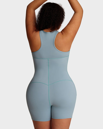 Workout romper with built-in bra and pockets