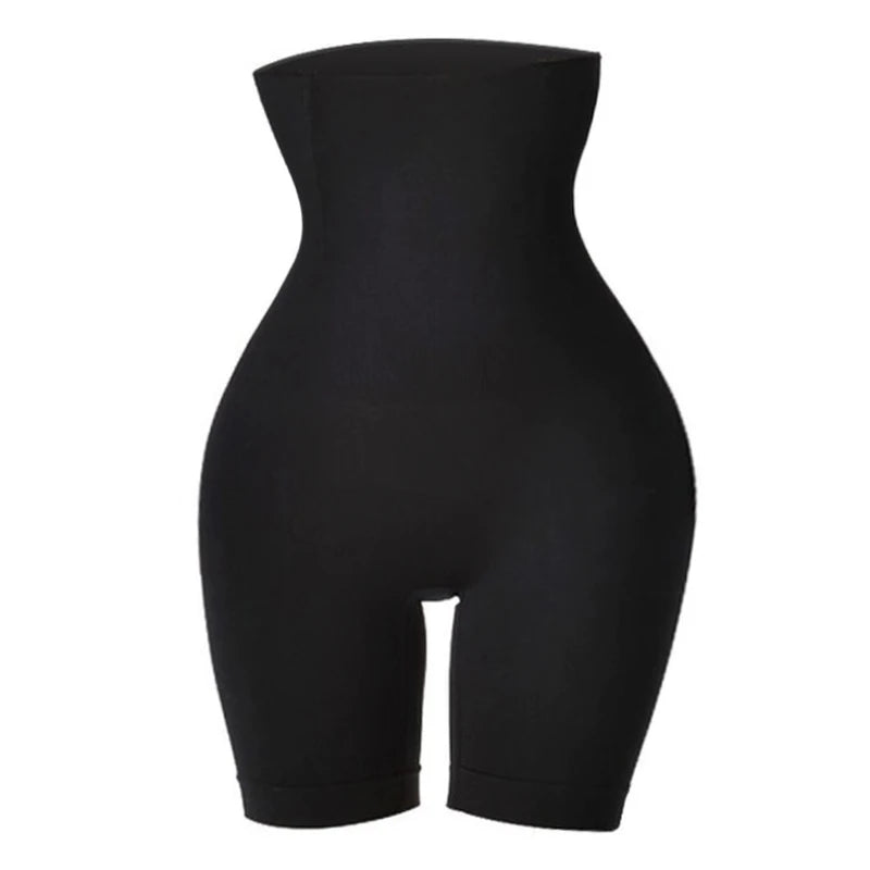 Black high waisted shapewear shorts, front view