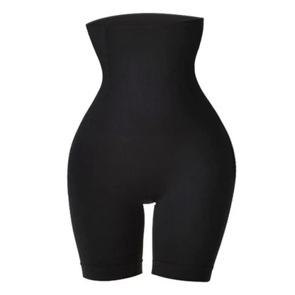 Black high waisted shapewear shorts, front view