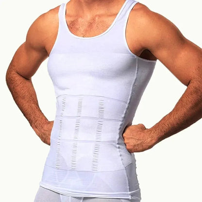 Man wearing the white ribbed compression vest