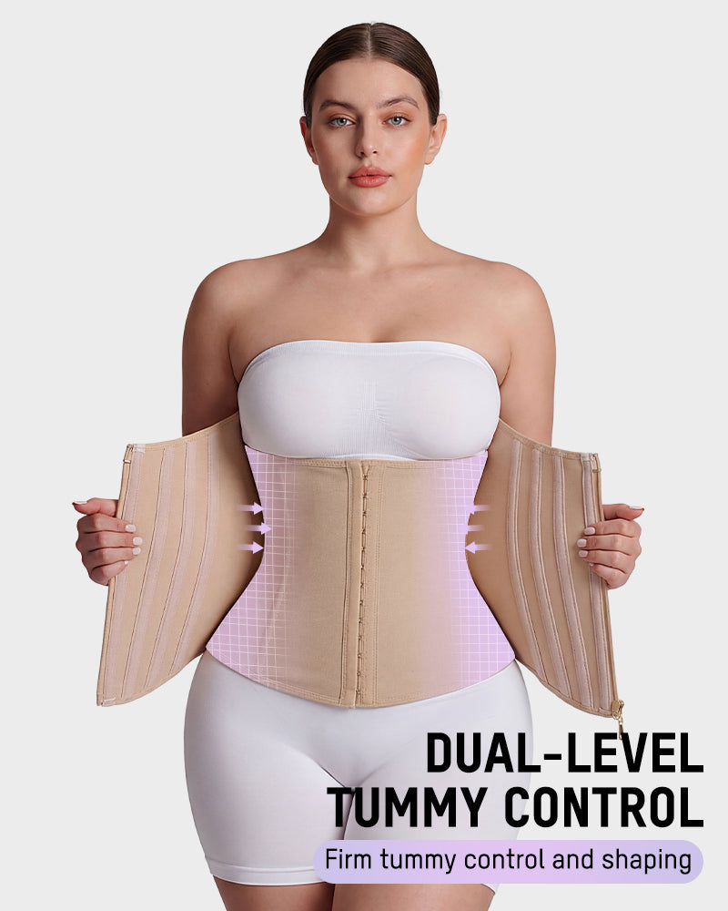 Boned waist cincher with front zip in nude