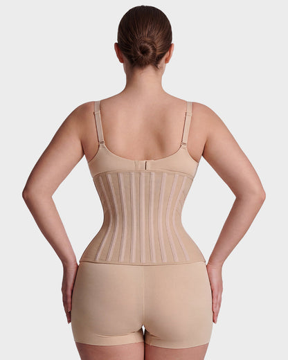 Boned waist cincher with front zip in nude