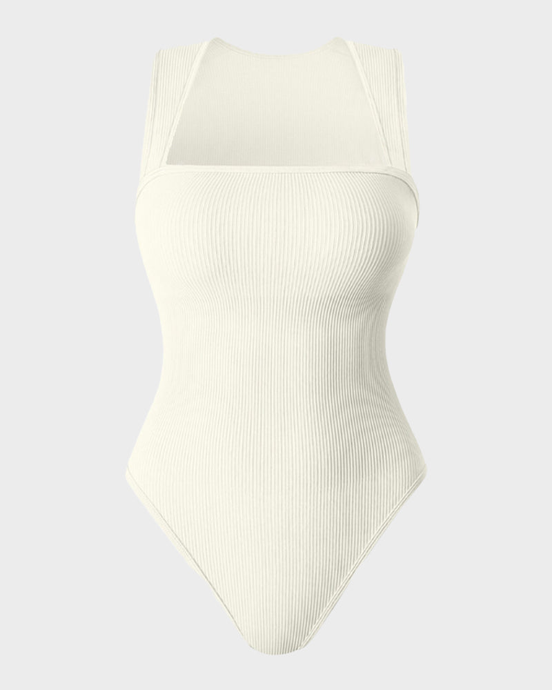 Ribbed square neck sleeveless bodysuit