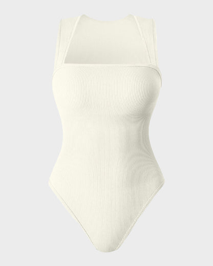 Ribbed square neck sleeveless bodysuit