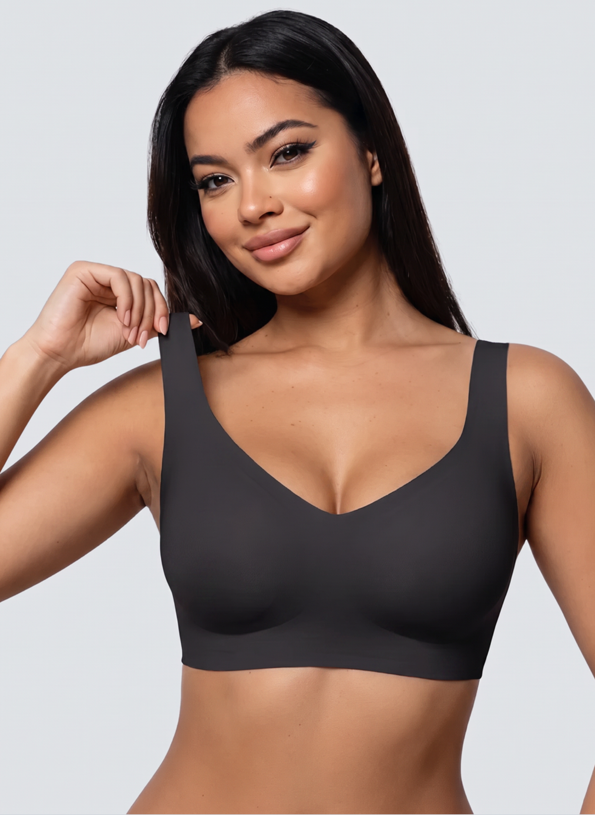 Black full coverage wireless jelly bra, front view