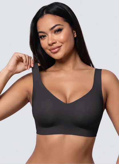 Black full coverage wireless jelly bra, front view