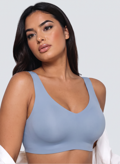 Light blue full coverage wireless jelly bra, front view