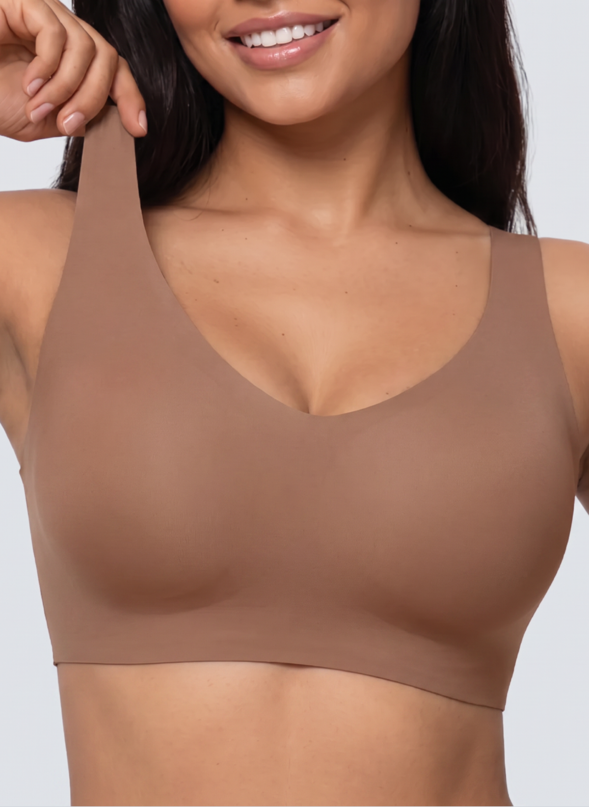 Caramel full coverage wireless jelly bra, front view
