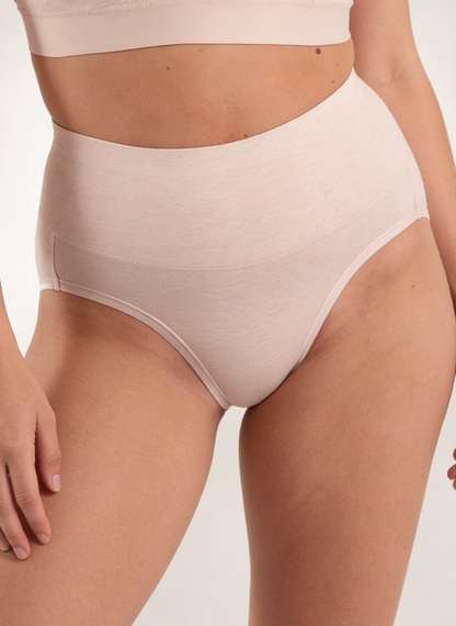 Soft pink cotton full brief knickers, front view
