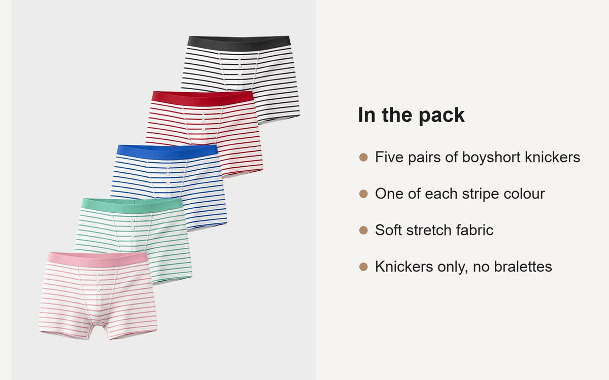Key features of the striped boyshort knickers 5 pack