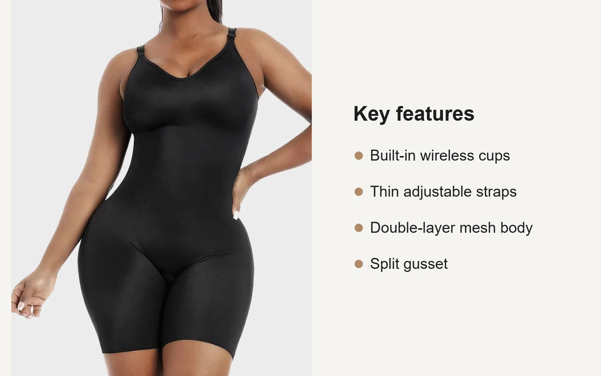 Key features of the shapewear bodysuit with built-in bra