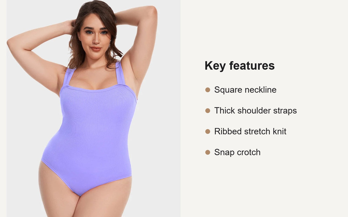 Key features of the ribbed square neck sleeveless bodysuit