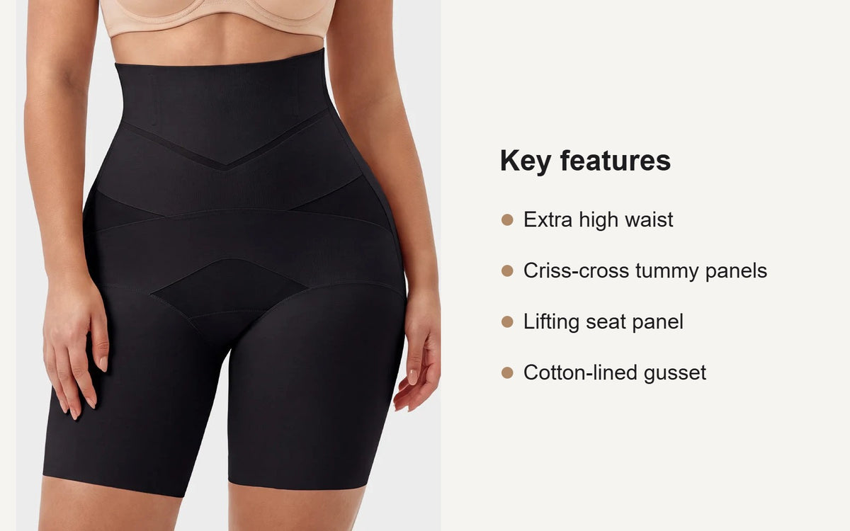 Key features of the extra high-waist tummy control shorts