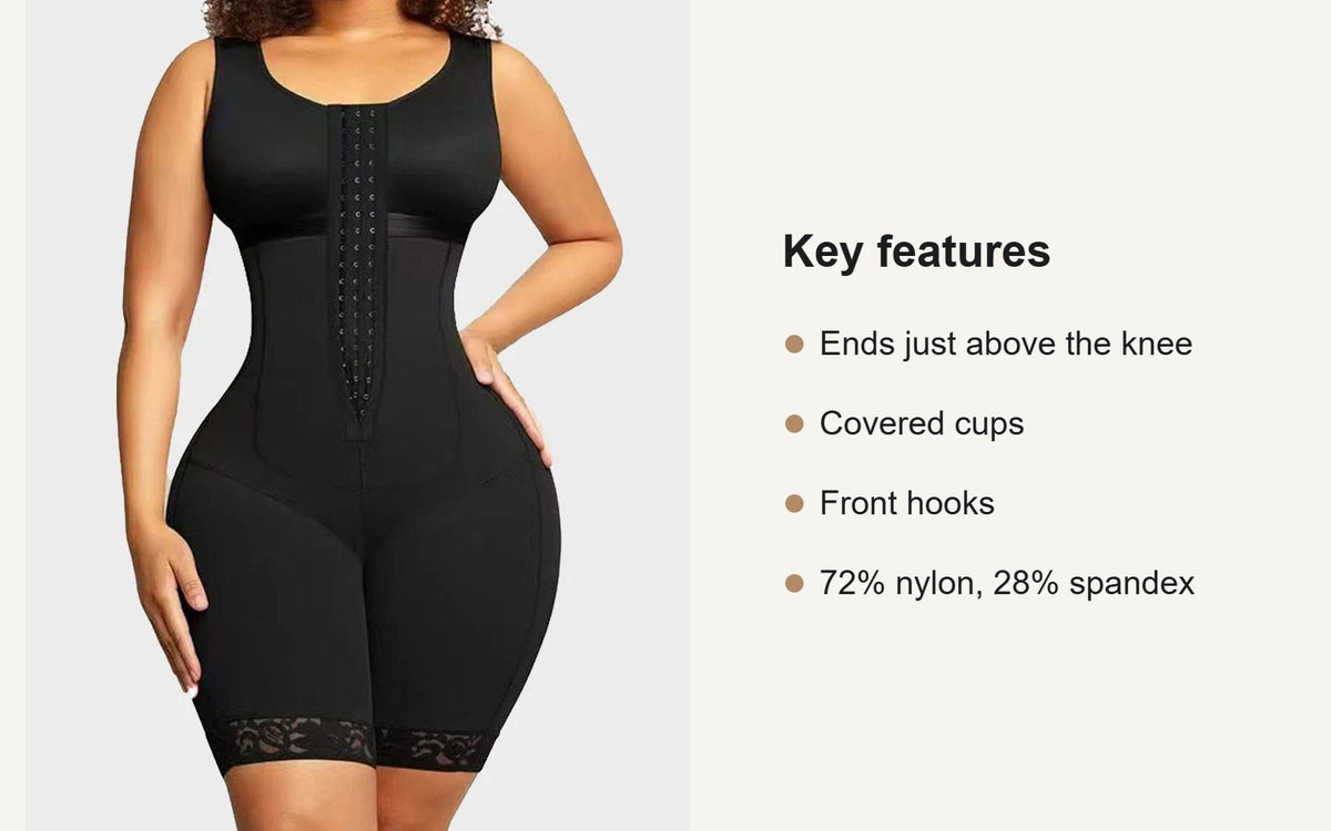 Key features of the full-coverage above-knee shaping bodysuit