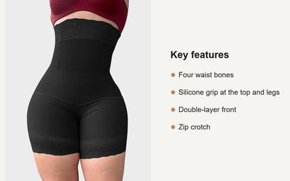 Key features of the high-waist faja shorts with zip crotch
