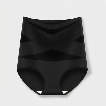 Black high waisted tummy control knickers with crossed mesh bands
