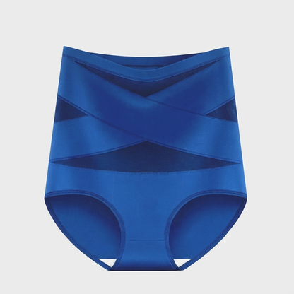 Royal blue high waisted tummy control knickers with crossed mesh bands