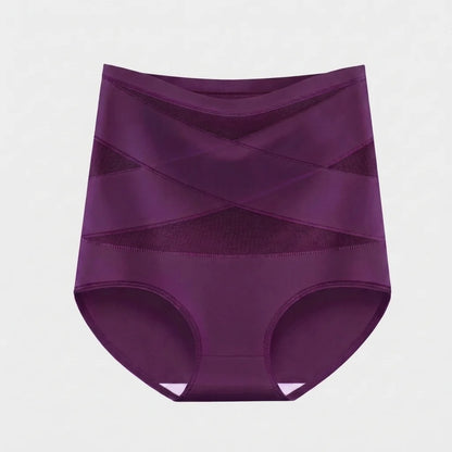 Deep purple high waisted tummy control knickers with crossed mesh bands
