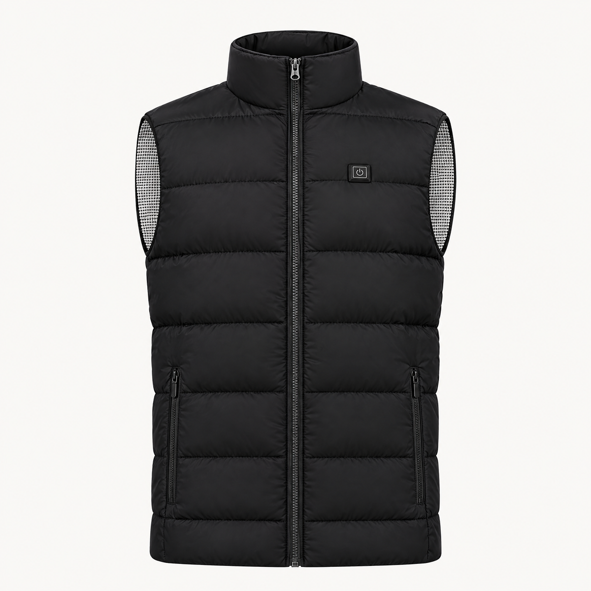 Heated gilet with front and back heat, horizontal quilting