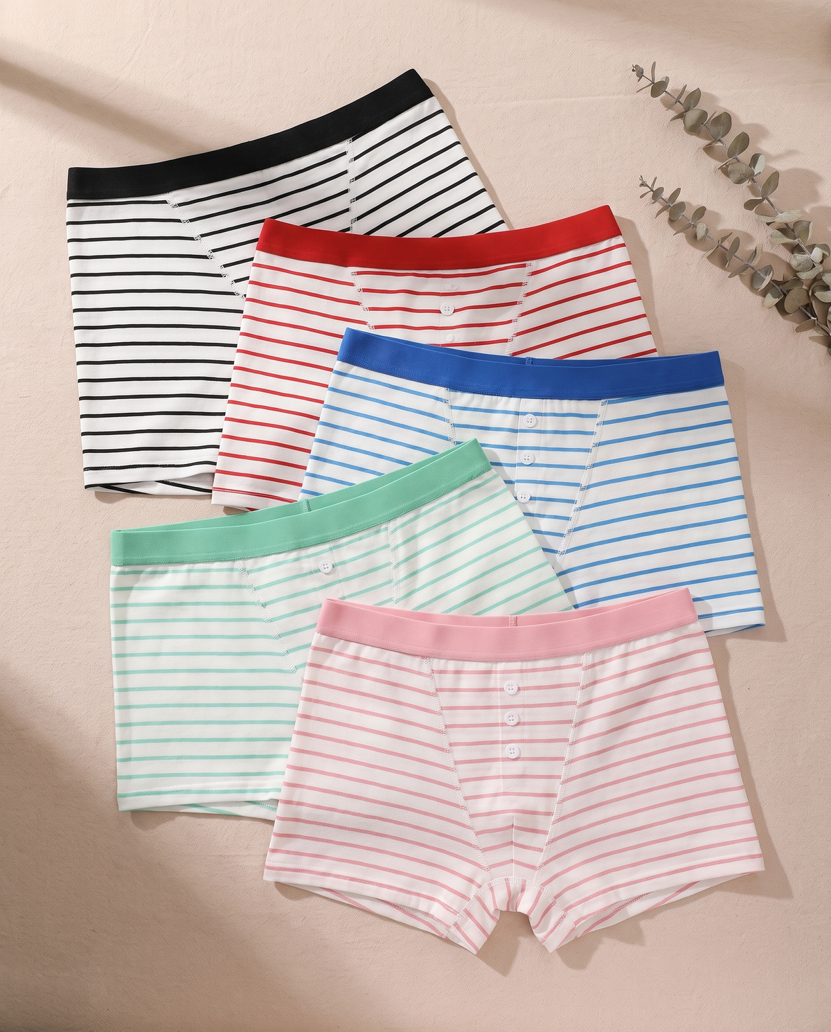 Striped boyshort knickers 5 pack, front view