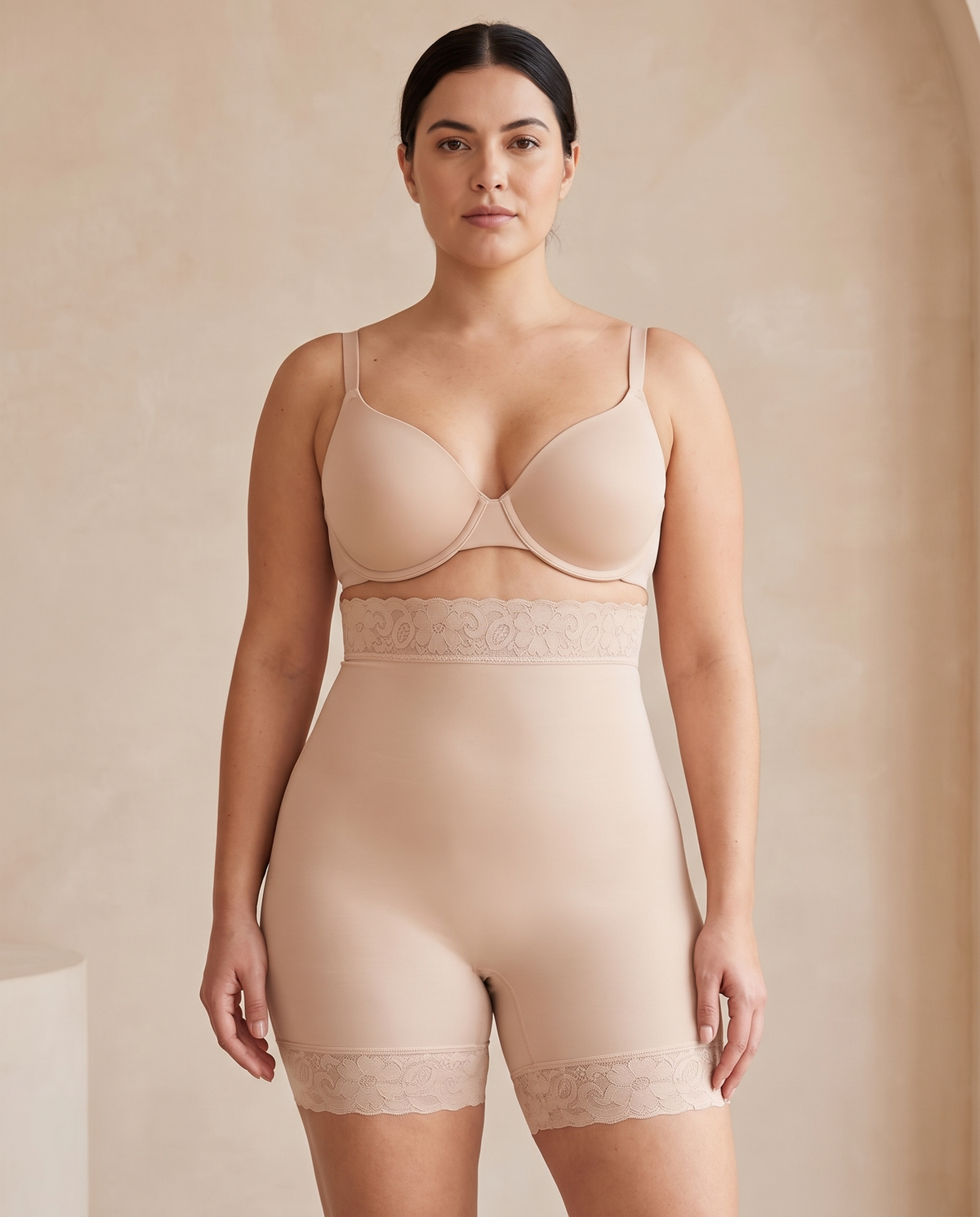 High-waist faja shorts with zip crotch, front view