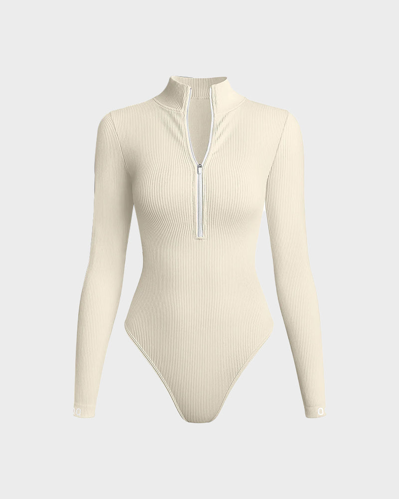 Ribbed long sleeve half-zip bodysuit