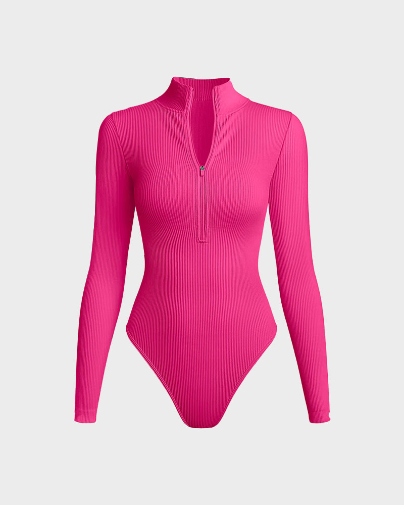 Ribbed long sleeve half-zip bodysuit