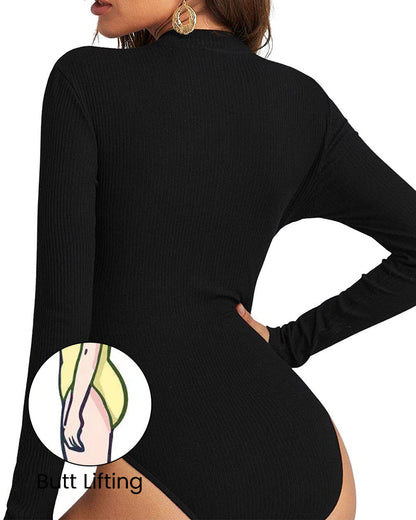 Ribbed long sleeve half-zip bodysuit