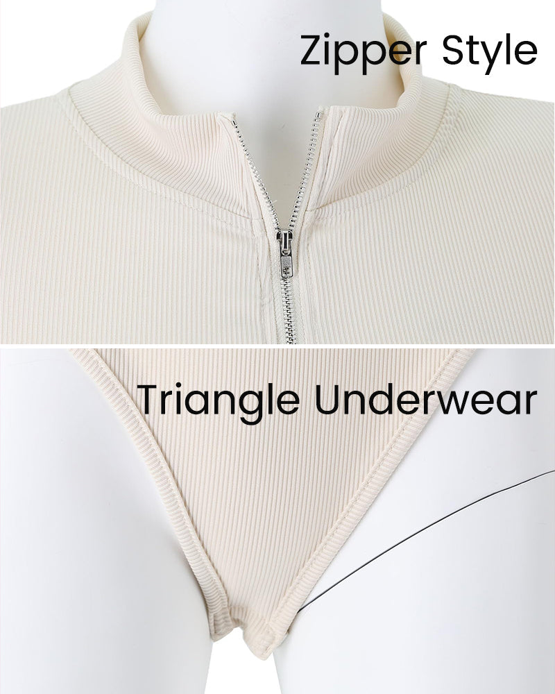 Ribbed long sleeve half-zip bodysuit