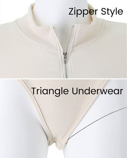 Ribbed long sleeve half-zip bodysuit