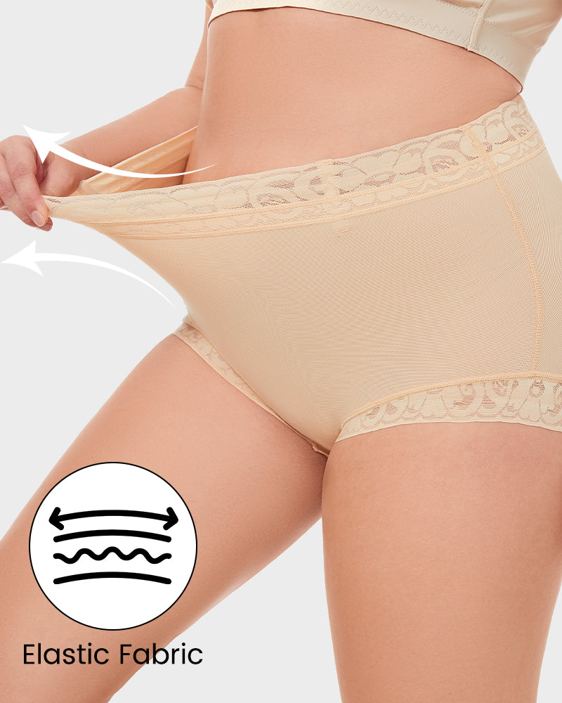 High-waist control knickers with lace waistband