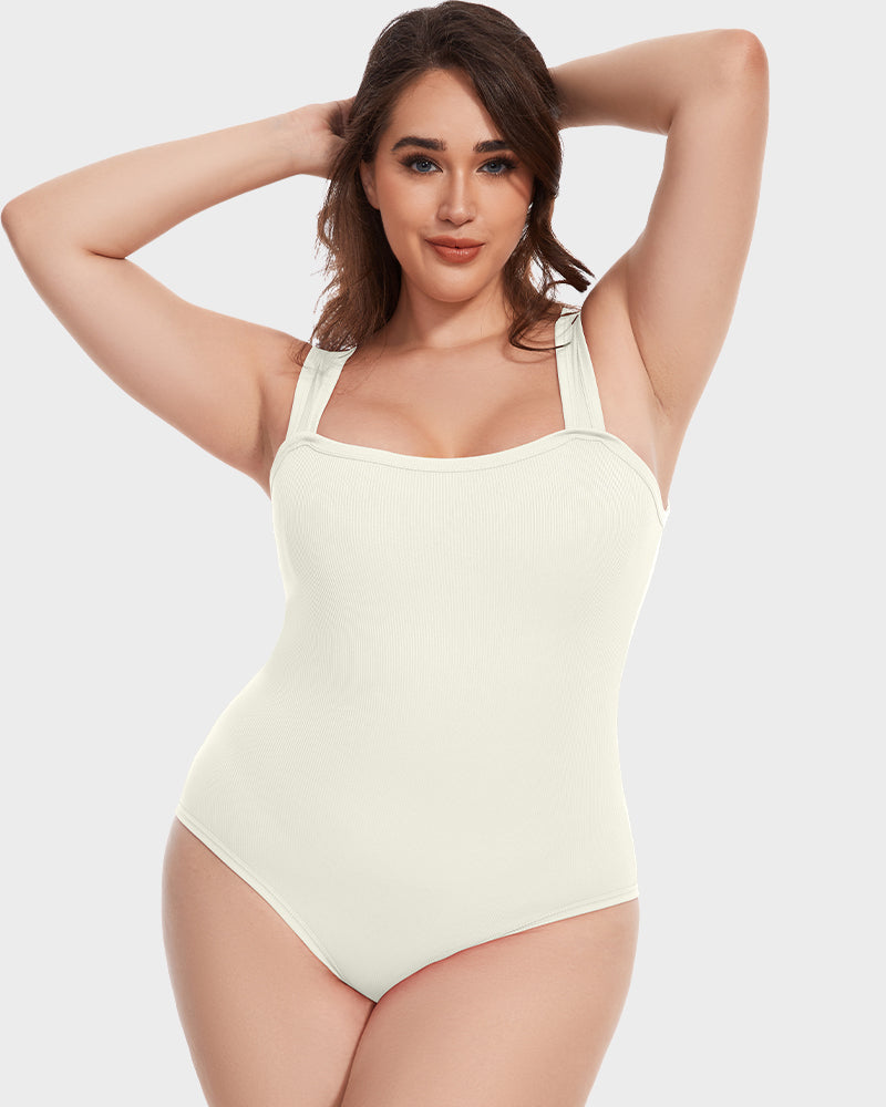 Ribbed square neck sleeveless bodysuit
