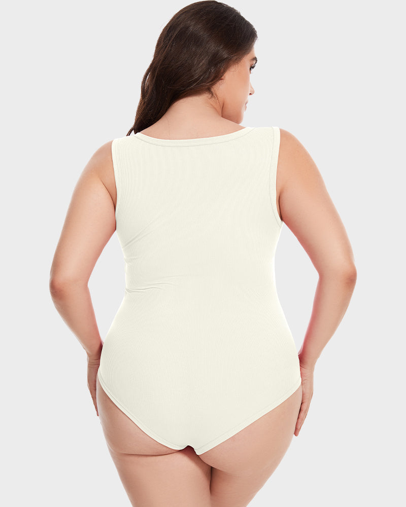 Ribbed square neck sleeveless bodysuit