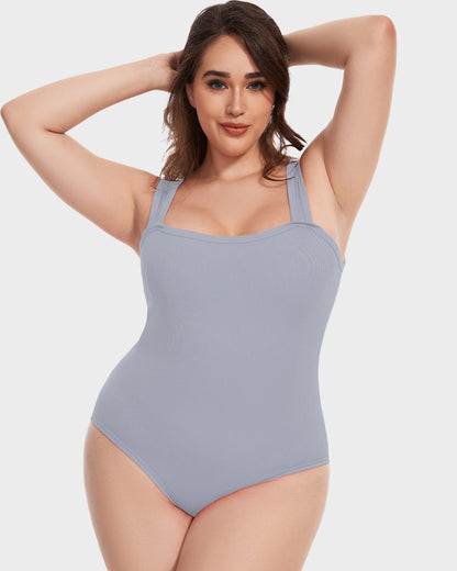 Ribbed square neck sleeveless bodysuit