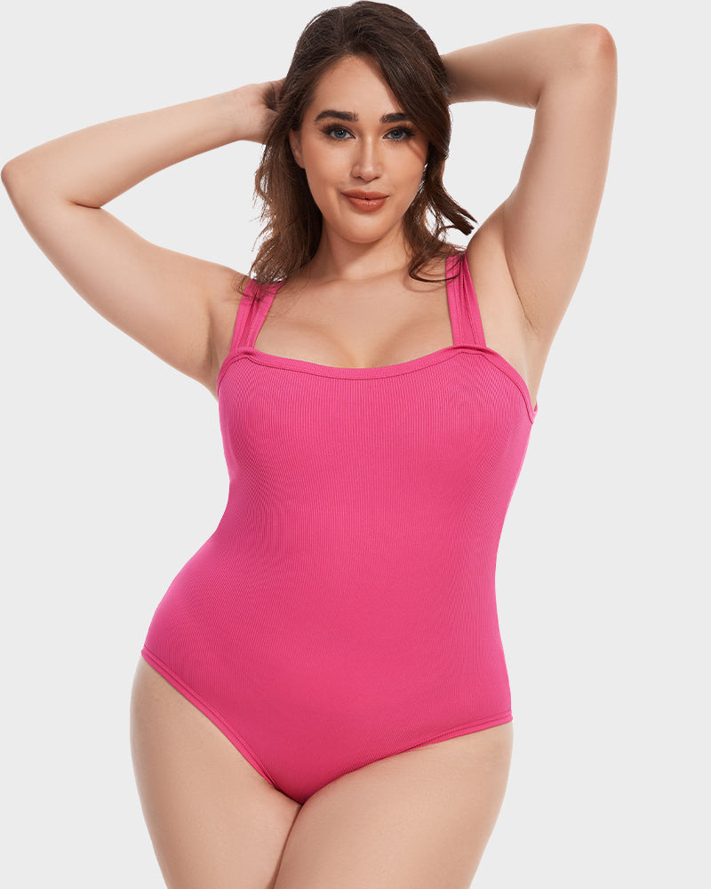 Ribbed square neck sleeveless bodysuit