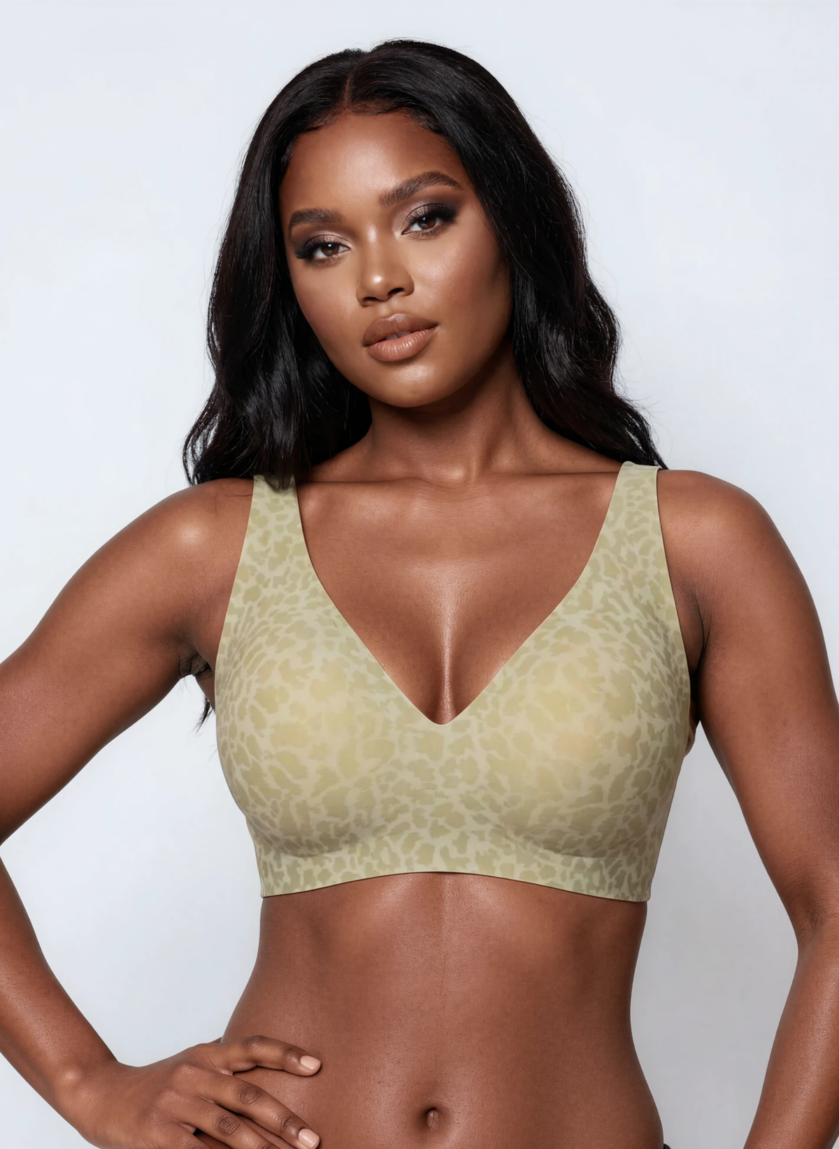 Matcha leopard print wireless V neck bra