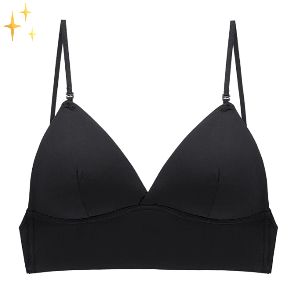 Black wire-free low back bra, front view