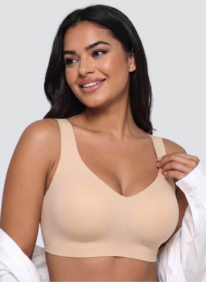 Nude full coverage wireless jelly bra, front view